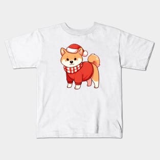 Cute Christmas Shiba Dog Kids T-Shirt